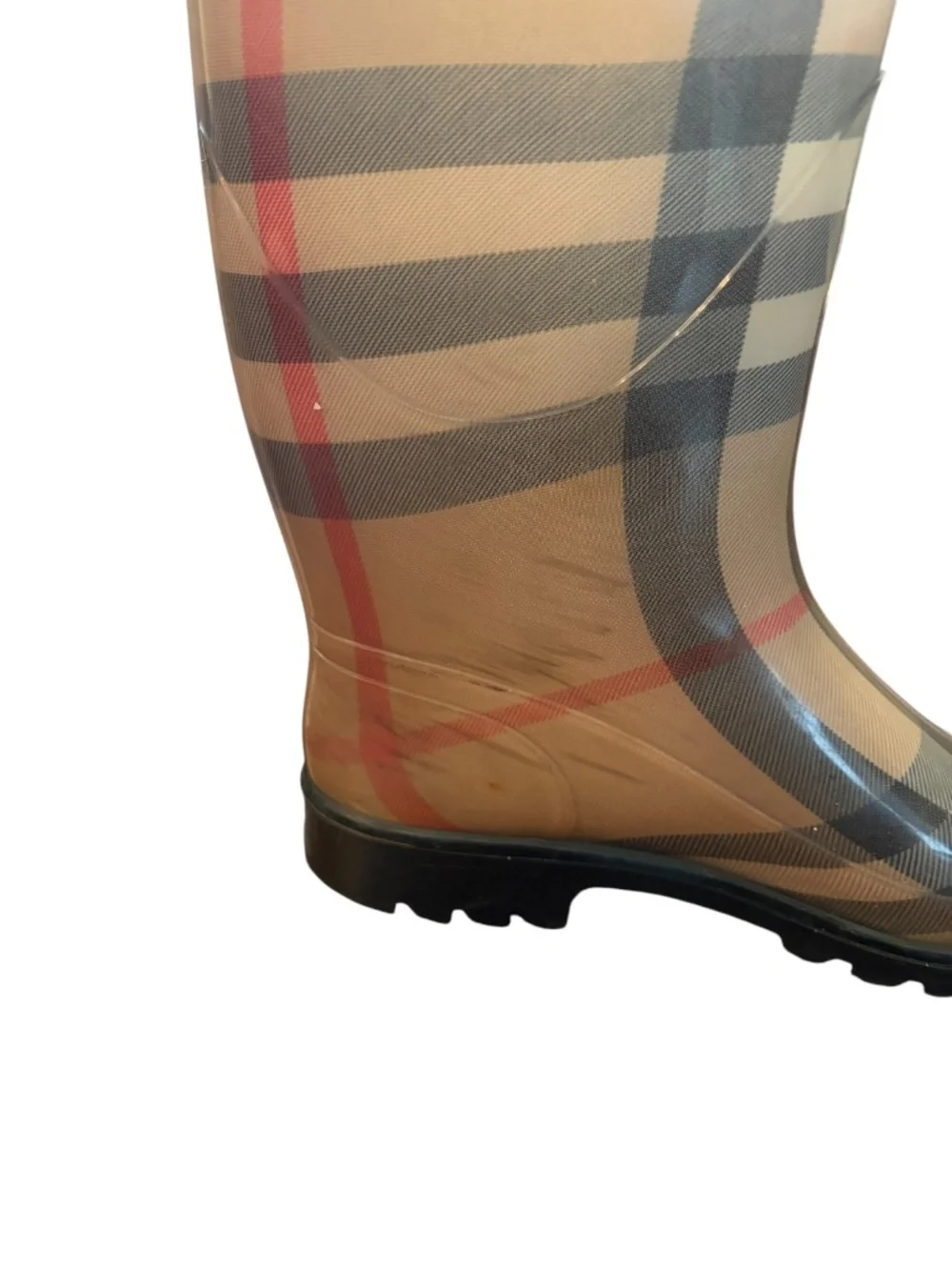 Burberry Nova Check Plaid Rubber Mid-Calf Rain Boots Size 40 Women's